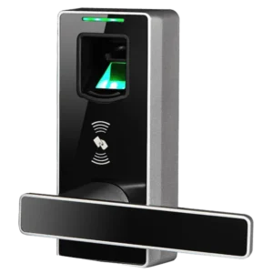 Serrure intelligente ZKTeco ML10-ID – Ouverture par empreinte digitale, badge RFID 125kHz et clé mécanique – Bureaux direction hôtel Maroc Lecteur d'empreinte digitale ZKTeco ML10-ID – Capteur optique ultra-rapide – Sécurité suites présidentielles – Maroc Installation serrure ML10-ID sur porte bureau direction – Contrôle accès zones administratives – Maroc