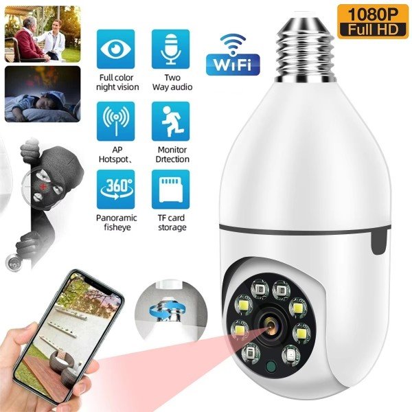 Ampoule caméra WiFi 360° V380 Pro E27 1080p pour maison bureau et magasin au Maroc