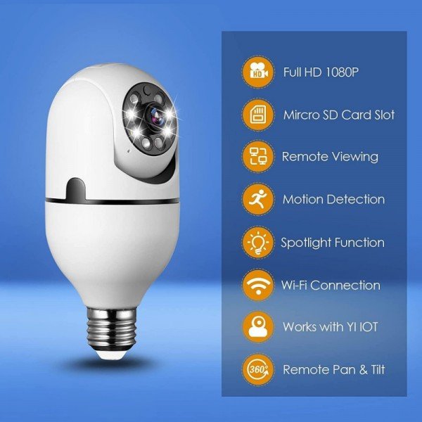 Ampoule caméra WiFi 360° V380 Pro E27 1080p pour maison bureau et magasin au Maroc