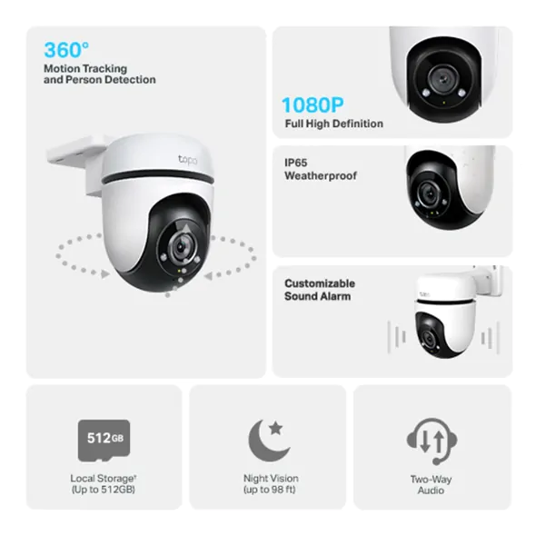 Caméra WiFi extérieure 360° TP-Link Tapo C500 IP65 pour maison magasin jardin et parking au Maroc